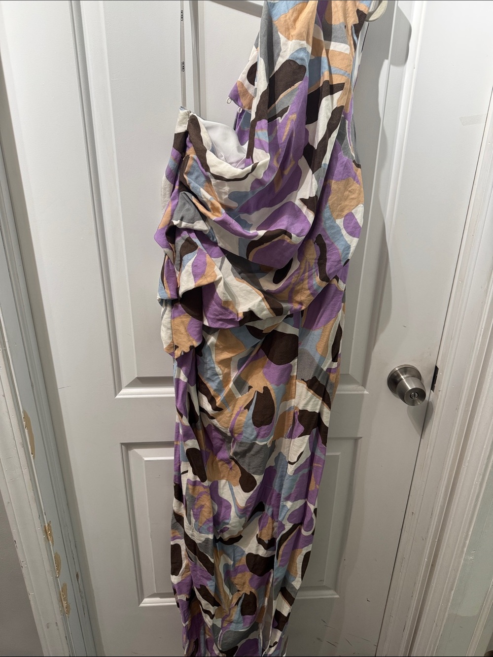 ASOS Purple, Tan and Cream Abstract Maxi Dress